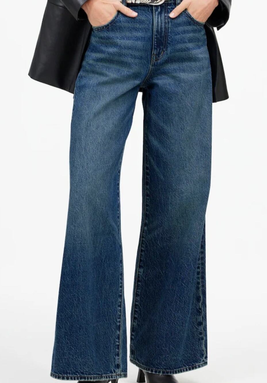 Madewell High Rise Super Wide Leg Denim Jeans Dark Blue Size 25 Tall